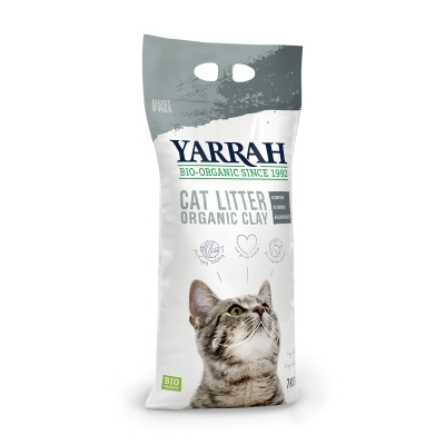 La photo d'un paquet de litière biologique pour chats de la marque "Yarrah"